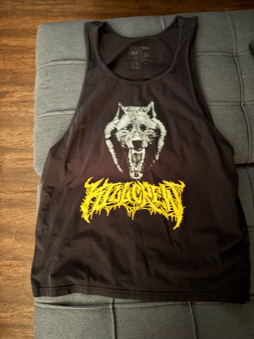 Black Graphic Wolf Tank with Yellow Band Logo